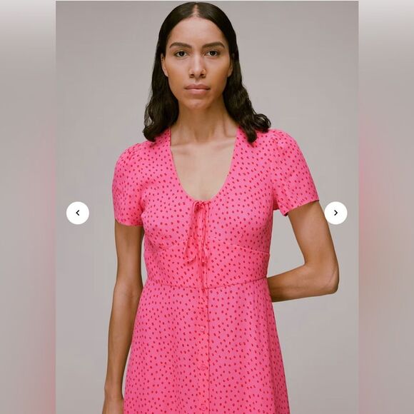 Whistles Women’s Size 14 Pink Red Polka Dot Heidi Spot Print Midi Dress - Picture 5 of 15